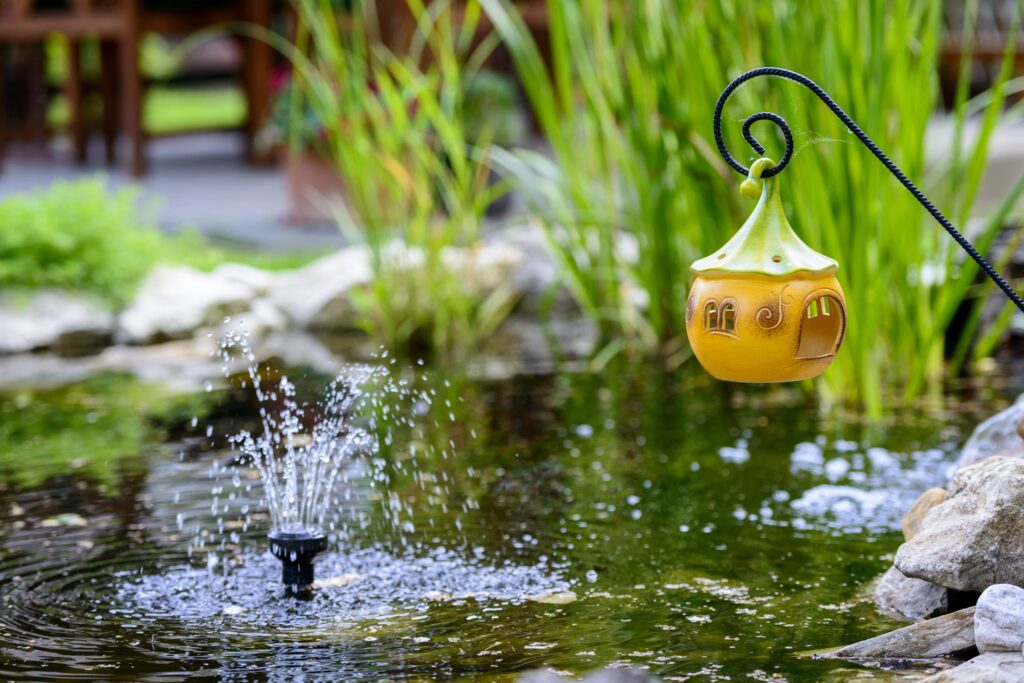 Pond decorative features surrounding a pond