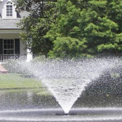 water fountain spraying out in a pond.